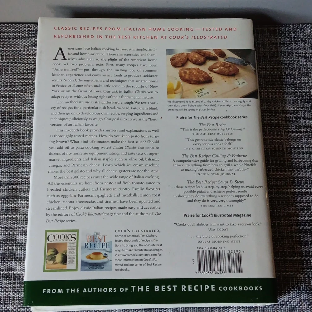 Italian Classics By Editors of Cook's Illustrated Magazine